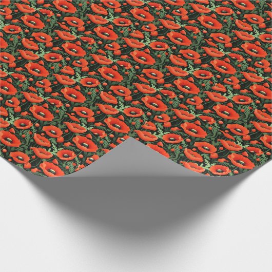 Rode klaprozen Bloemen Bloeiend Groen Verjaardag Cadeaupapier (Hoek)