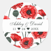 Rode klaprozen bloemen bloem persoonlijk huwelijks ronde sticker (Voorkant)