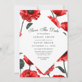 Rode klaprozen bloemen bloemige save the date kaar (Voorkant)