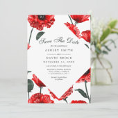 Rode klaprozen bloemen bloemige save the date kaar (Staand voorkant)