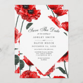 Rode klaprozen bloemen bloemige save the date kaar (Voorkant / Achterkant)