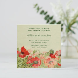 Rode klaprozen Bloemen Bloemrijke weide Baby Showe Kaart