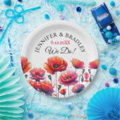 Rode Klaprozen Bloemen Bruiloft  Papieren Bordje (Feest)