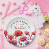 Rode Klaprozen Bloemen Bruiloft  Papieren Bordje (Feest)