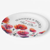 Rode Klaprozen Bloemen Bruiloft  Papieren Bordje (Gekanteld)