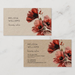 Rode klaprozen Bloemen Kraft Papier Visitekaartje