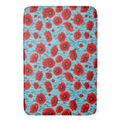 Rode klaprozen bloemen op een blauwe achtergrond badmat (Voorkant Verticaal)