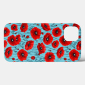 Rode klaprozen bloemen op een blauwe achtergrond Case-Mate iPhone case (Achterkant (horizontaal))