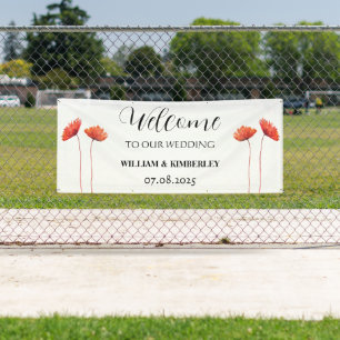 Rode klaprozen Bloemen Rustieke Elegante bruiloft Spandoek
