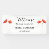 Rode klaprozen Bloemen Rustieke Elegante bruiloft Spandoek (Horizontaal)