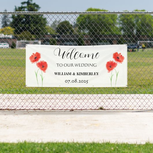 Rode klaprozen Bloemen Rustieke Elegante bruiloft Spandoek (Insitu)