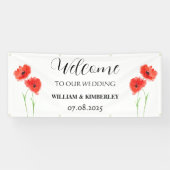 Rode klaprozen Bloemen Rustieke Elegante bruiloft Spandoek (Horizontaal)