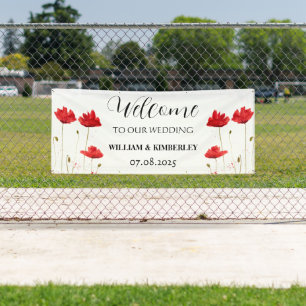 Rode klaprozen Bloemen Rustieke Elegante bruiloft Spandoek
