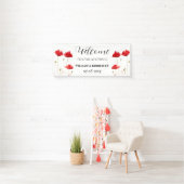 Rode klaprozen Bloemen Rustieke Elegante bruiloft Spandoek (Insitu)