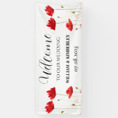 Rode klaprozen Bloemen Rustieke Elegante bruiloft Spandoek (Verticaal)