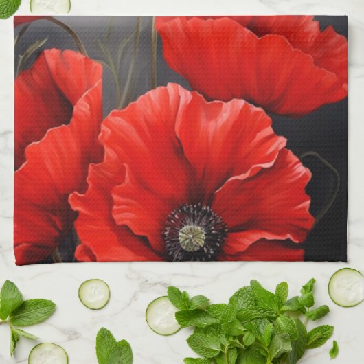 Rode klaprozen Bloemen Theedoek (Gevouwen)