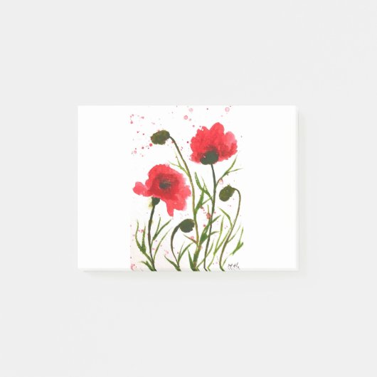 Rode klaprozen bloemen watercolor rustieke chic post-it® notes (Voorkant)