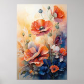 Rode klaprozen—Bloemen Waterverf botanische kunst Poster (Voorkant)