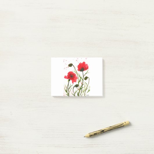 Rode klaprozen bloemen waterverf rustieke chic post-it® notes (Op bureau)
