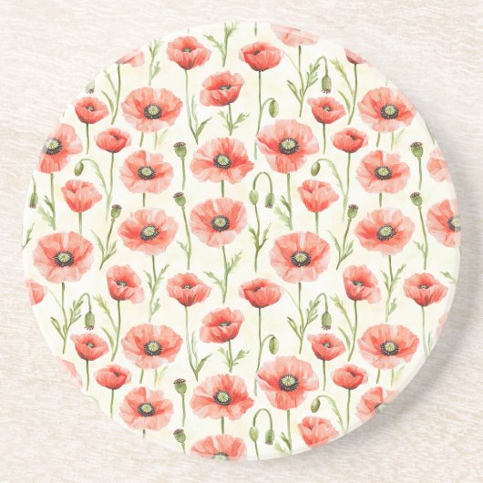 Rode Klaprozen Bloemen Zandsteen Onderzetter (Voorkant)