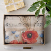 Rode klaprozen bloemenblad muziek sheet ephemera tissuepapier (Geschenk)