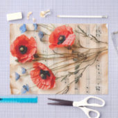 Rode klaprozen bloemenblad muziek sheet ephemera tissuepapier (Craft)