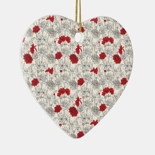 Rode klaprozen bloemenkerst keramisch ornament (Rechts)