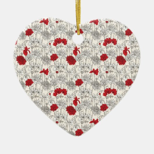 Rode klaprozen bloemenkerst keramisch ornament (Voorkant)