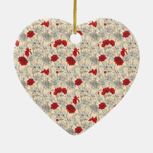 Rode klaprozen bloemenkerst keramisch ornament (Achterkant)