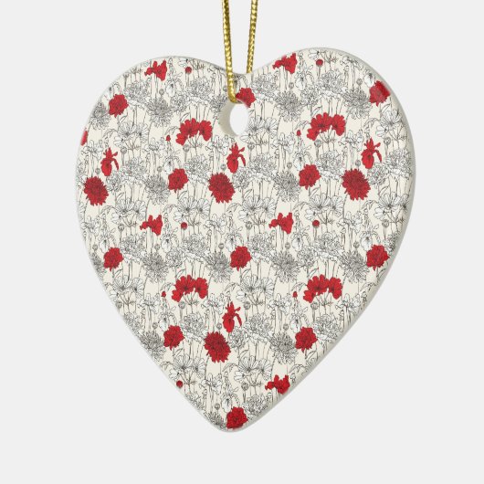 Rode klaprozen bloemenkerst keramisch ornament (Links)