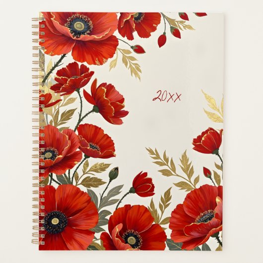 Rode klaprozen bloemenspiraal gebonden botanische planner (Voorkant)