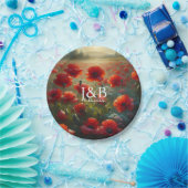 Rode klaprozen bloemige trouwdag gepersonaliseerd papieren bordje (Feest)