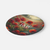 Rode klaprozen bloemige trouwdag gepersonaliseerd papieren bordje (Gekanteld)