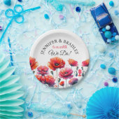 Rode Klaprozen Bloemrijke Trouw  Papieren Bordje (Feest)