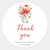 Rode Klaprozen Bruidsmeisje Mason Pot Ronde Sticker (Voorkant)