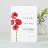 Rode klaprozen bruiloft uitnodiging (Staand voorkant)