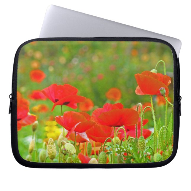 Rode klaprozen computer laptop tas sleeve (Voorkant)