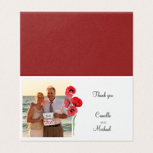 rode klaprozen dank u foto trouwkaart kaart (Buitenkant ongevouwen)