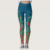 Rode klaprozen donkerblauw,  botanisch, bloemig leggings (Voorkant)