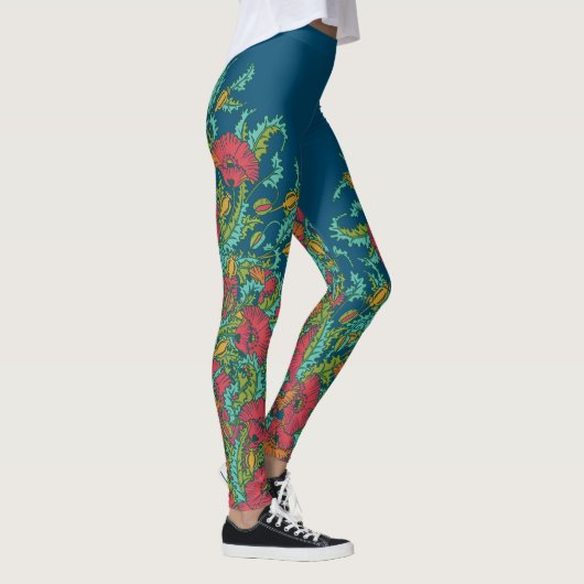 Rode klaprozen donkerblauw,  botanisch, bloemig leggings (Rechts)