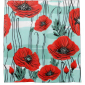 Rode klaprozen en groene strepen douchegordijn (Voorkant)