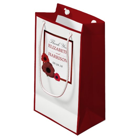 Rode Klaprozen en Jute Bruiloft Klein Cadeauzakje (Voorkant Gekanteld)