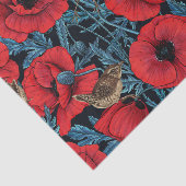 Rode klaprozen en wratten, blauwe bladeren op zwar tissuepapier (Detail)