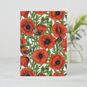 Rode klaprozen en wratten, groene bladeren op wit (Staand voorkant)