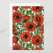 Rode klaprozen en wratten, groene bladeren op wit (Voorkant / Achterkant)