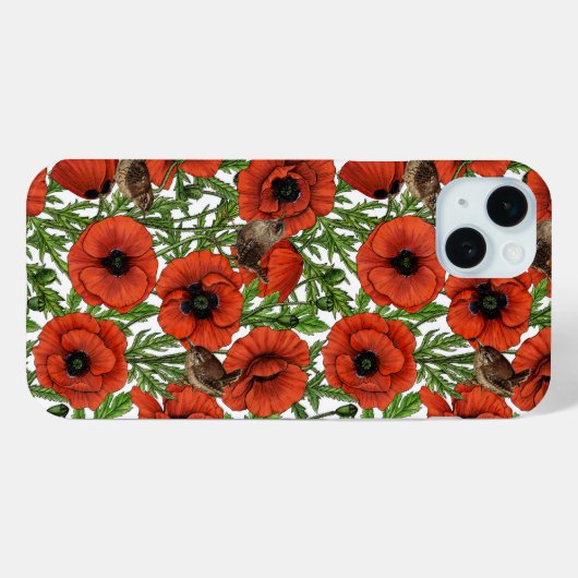 Rode klaprozen en wratten, groene bladeren op wit Case-Mate iPhone case (Achterkant (horizontaal))