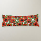 Rode klaprozen en wratten, groene bladeren op wit lichaamskussen (Achterkant)