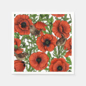 Rode klaprozen en wratten, groene bladeren op wit servet (Voorkant)