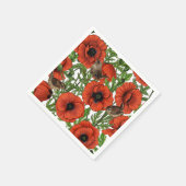 Rode klaprozen en wratten, groene bladeren op wit servet (Hoek)