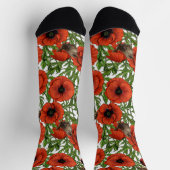 Rode klaprozen en wratten, groene bladeren op wit sokken (Top)